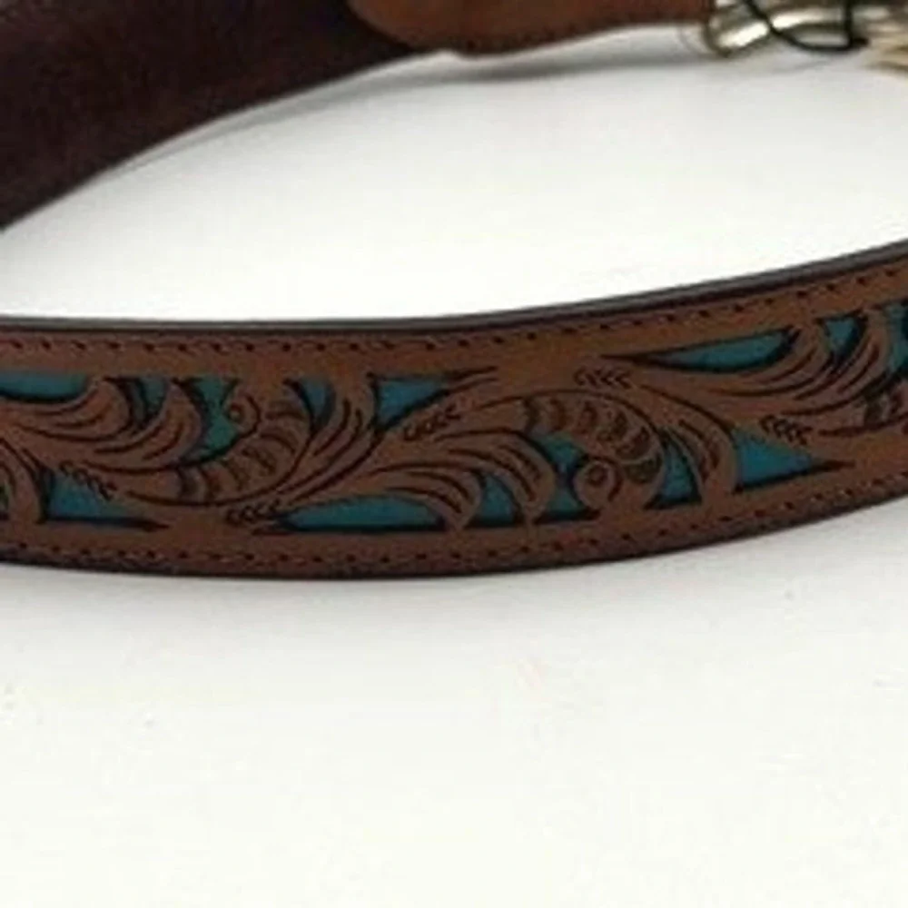 Myra Astute S-4056 Brown Leather Turquoise Floral Cutout‎ Western Belt Small NEW